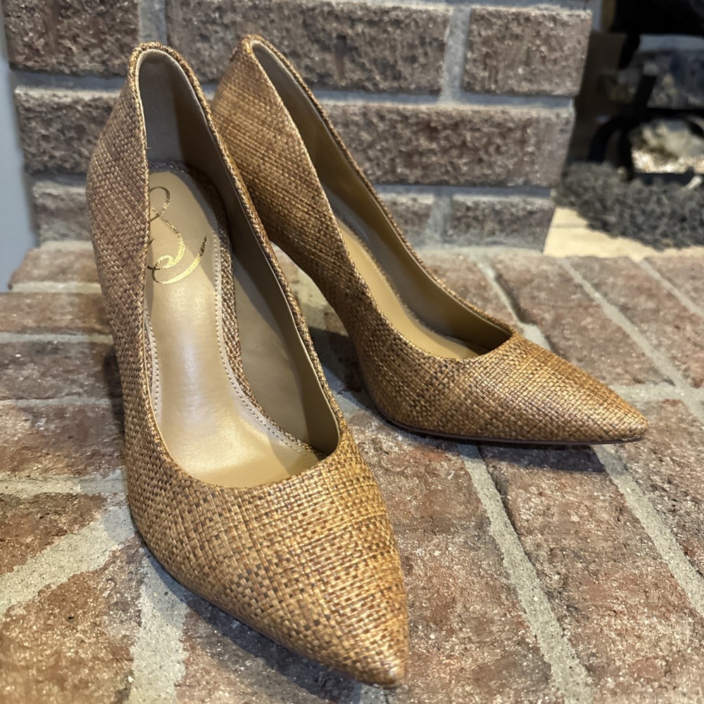 Sam Edelman Hazel Pointed Toe Pump Size 8W Cuoio Basket Weave Brown #792